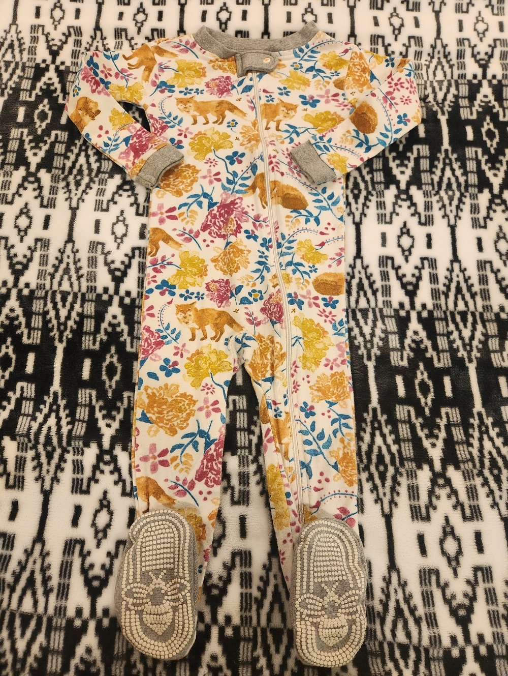 Burt's Bees Footed Kids One-Piece Pajamas in Floral & Fox Print, Size 18M